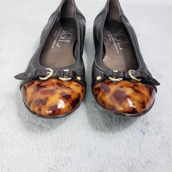 AGL Women's Italian Leather Leopard Print Toe Ballet Flats Slip On Loafers Shoes - Picture 4 of 14